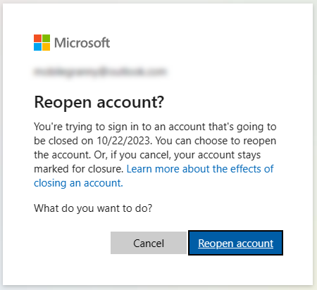 Hotmail Account is still not closed after 30 days. Microsoft