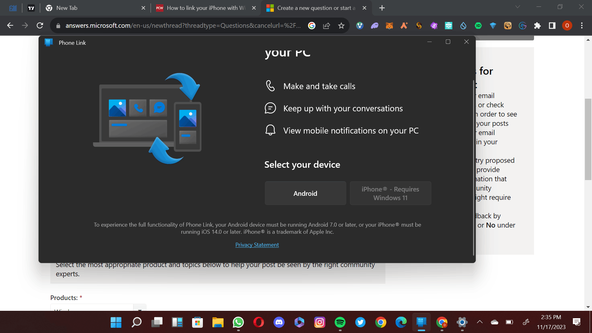 No iphone connect option of my phone link app - Microsoft Community