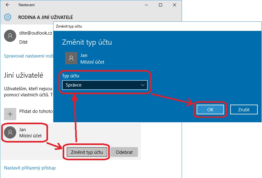 Jak změnit správce účtu?