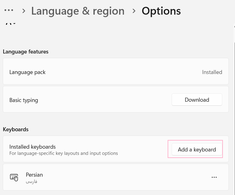 How can i add persian language to keyboard layout in language list