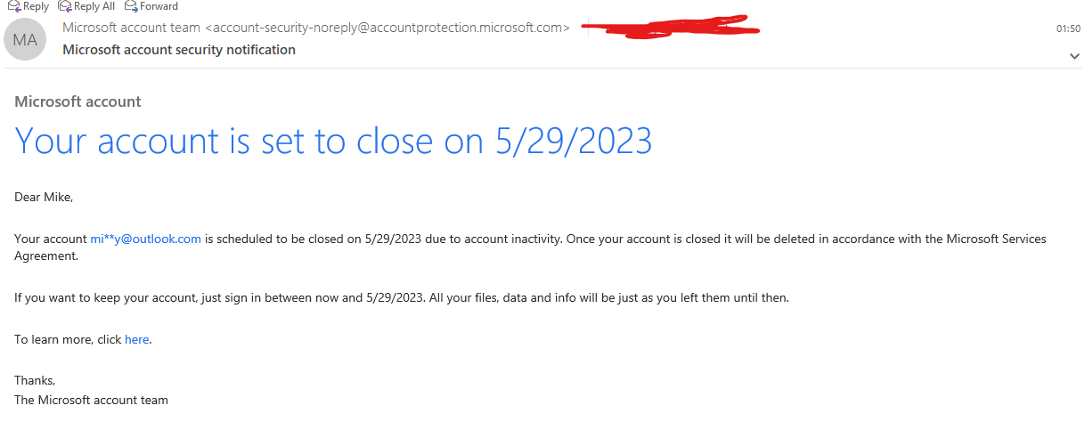 Microsoft Account Security Notification Email Phishing Scam