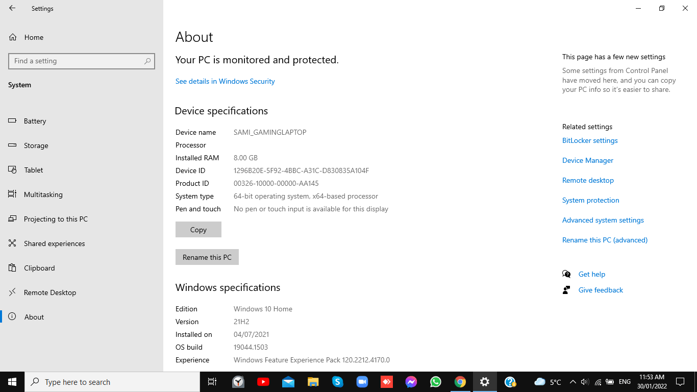 Processor not showing in settings - Microsoft Community