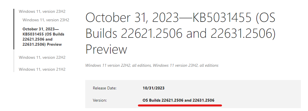 Windows 11 23H2 Build 22631.2506 released to the public