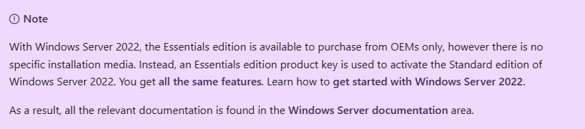 Windows Server 2022 Essentials Edition Components Unavailable