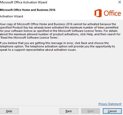 Office 2016 activation
