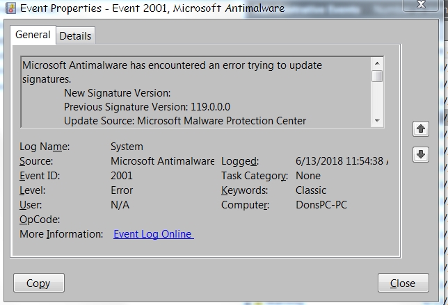 При попытке обновления сигнатур программа microsoft antimalware обнаружила ошибку