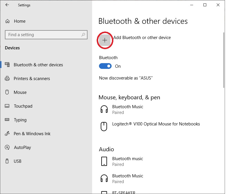 Click the Add Bluetooth or other device option