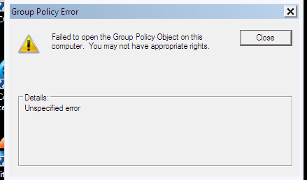 Failed to open group policy object rights