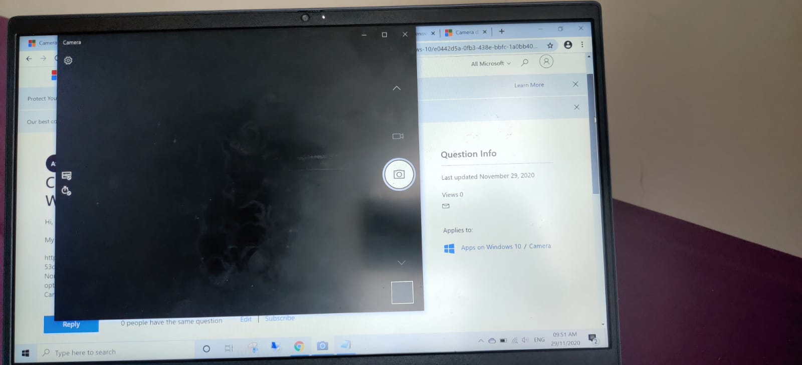 Camera light on but no image coming Windows 10 Lenovo ideapad