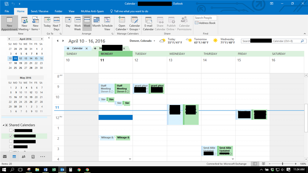 Shared calendar sync w/365, Outlook desktop and Exchange? Microsoft