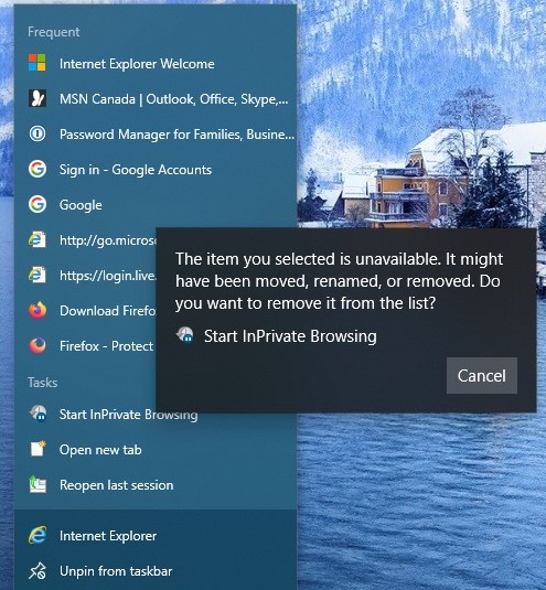 Taskbar - InPrivate Browsing Not Working - Microsoft Community