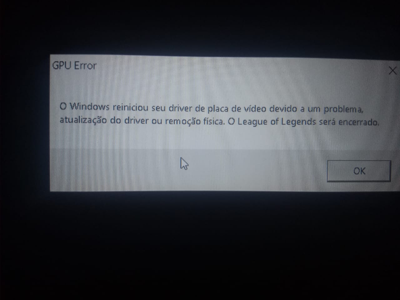 GPU Error - LOL travando no meio do jogo devido a reinicialização do -  Microsoft Community