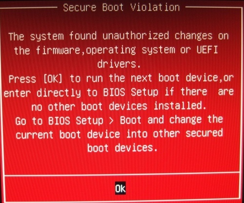 Secure boot violation invalid signature detected