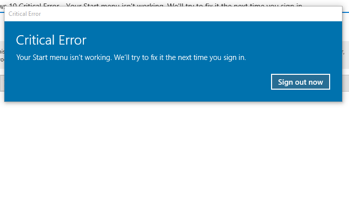 Критическая ошибка меню пуск windows 10. Критическая ошибка Windows 10. Критикал Эррор. Windows critical Error. Критическая ошибка меню пуск.