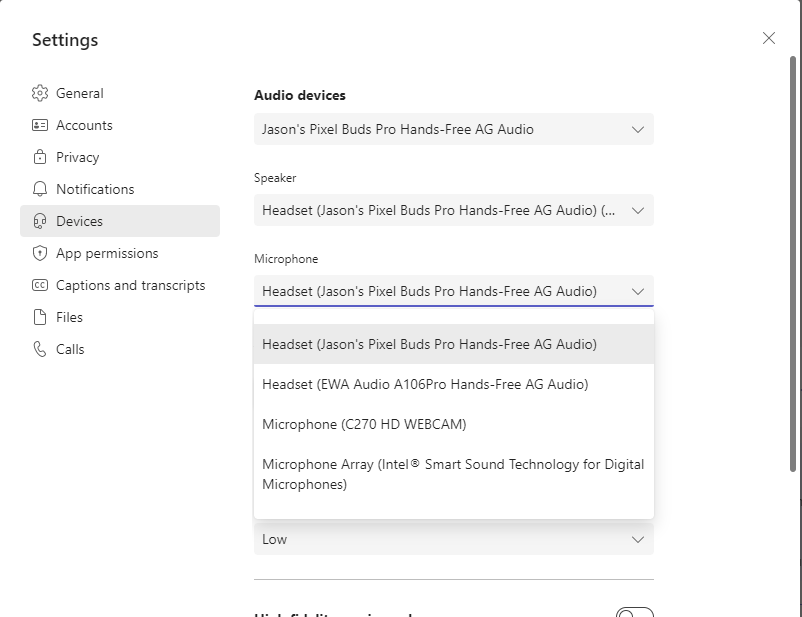 MS Teams bluetooth audio only works with hands free audio it