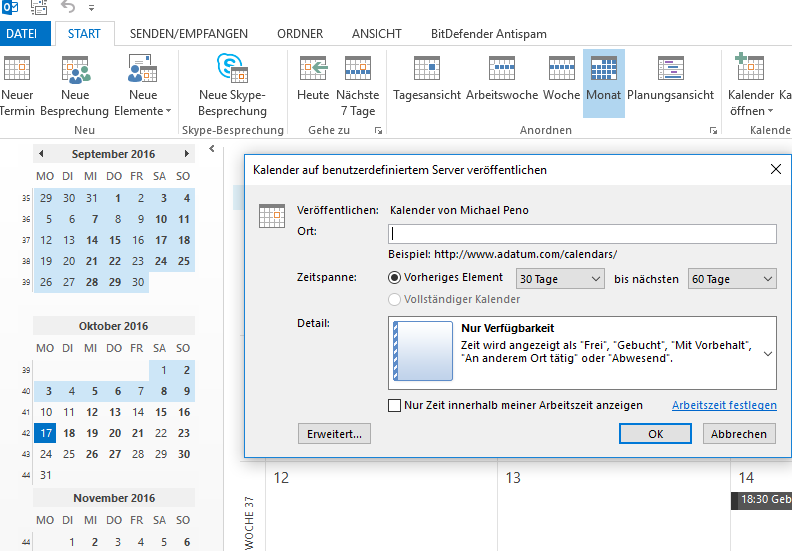 Outlook - Kalender in OneDrive