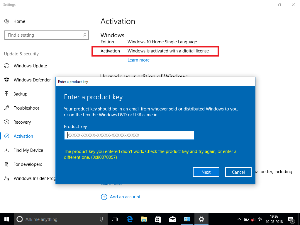 Windows 10 Home Product Key On Home Single Language Microsoft Community