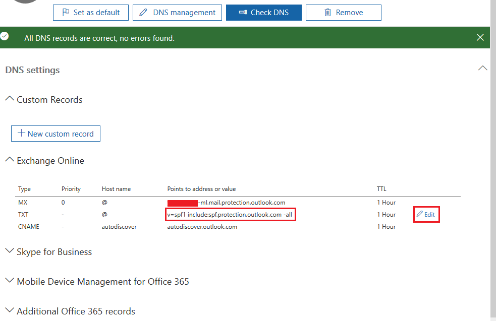 Combined SPF record not being detected in Office365 Verification - Microsoft  Community