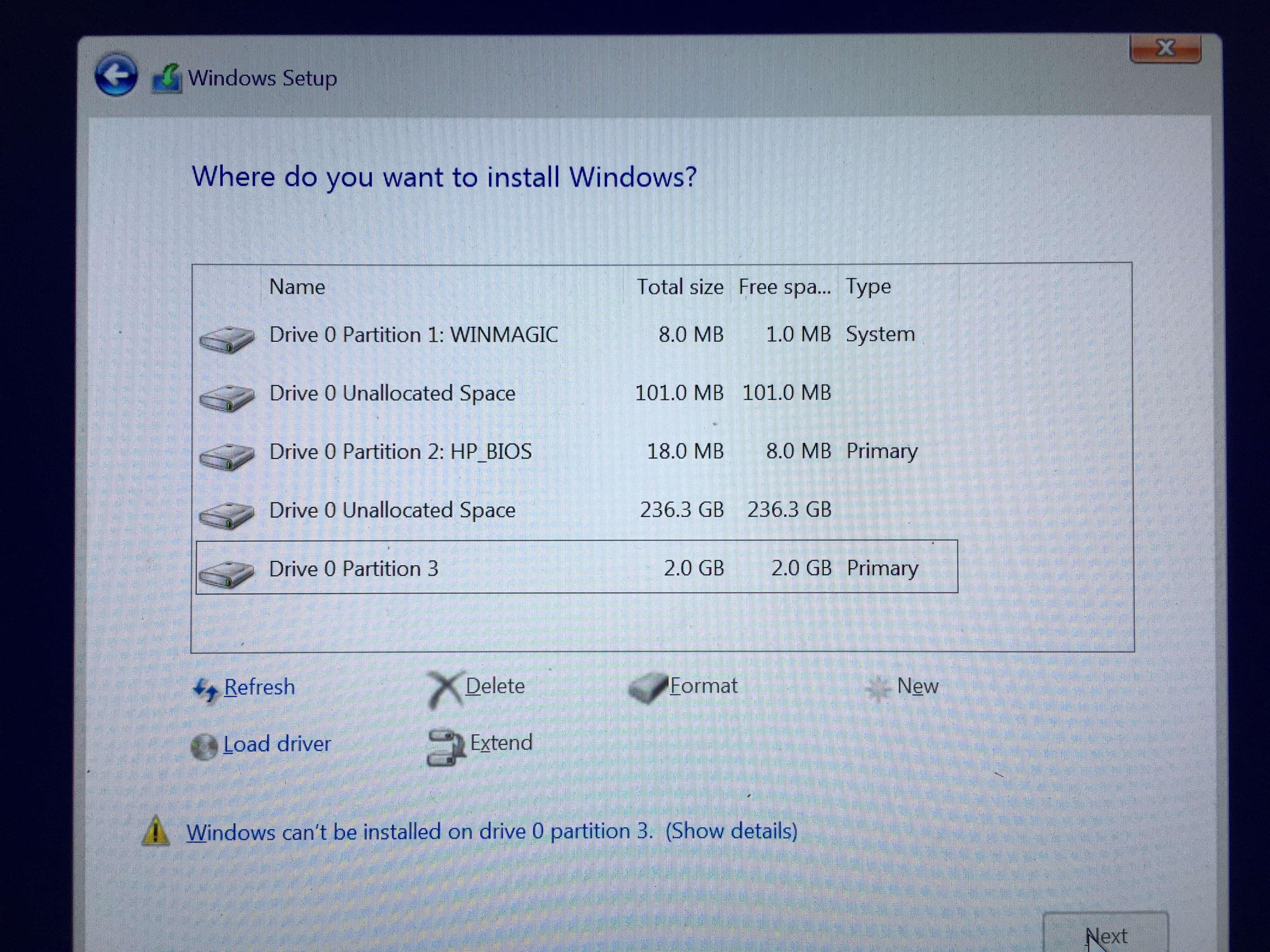 Windows Setup schlägt fehl