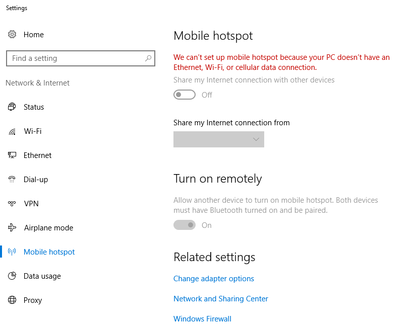 Windows 10 Mobile Hotspot We Can T Setup Mobile Hotspot Because Your Microsoft Community