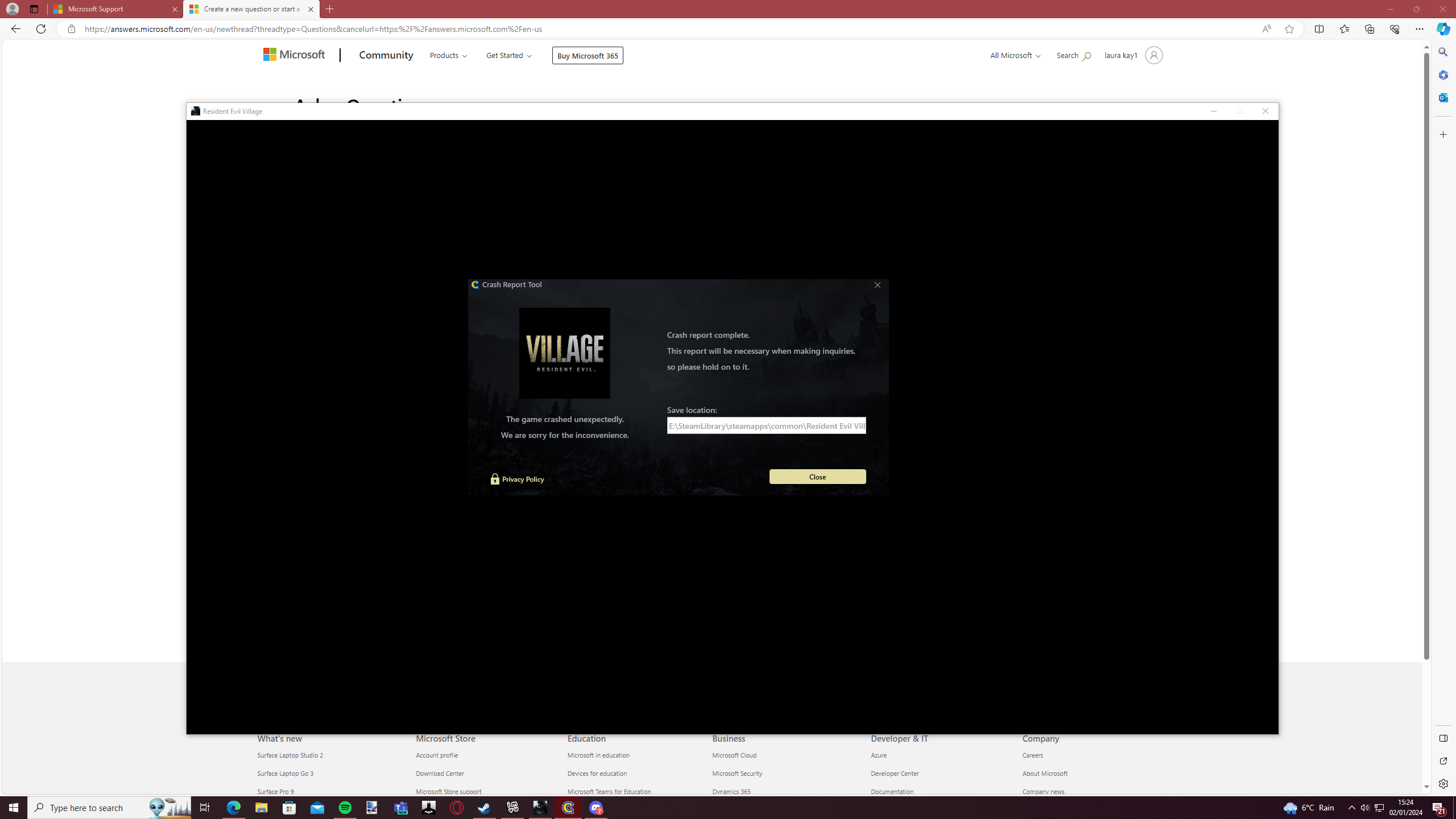 Steam game sending a crash report and not opening - Microsoft 