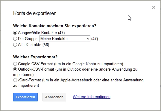 google kontakte outlook