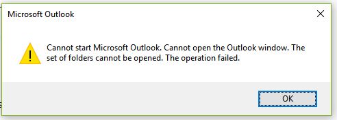 Cannot start Microsoft Outlook. Cannot open the Outlook window