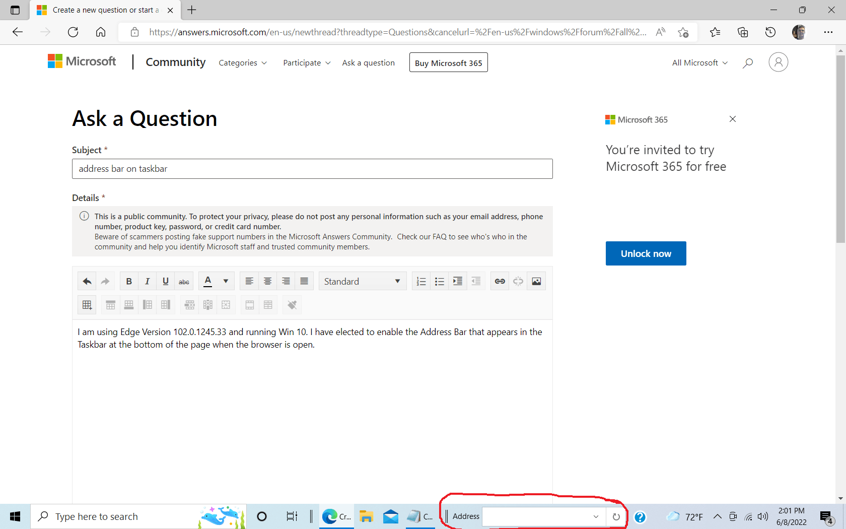 address-bar-on-taskbar-microsoft-community