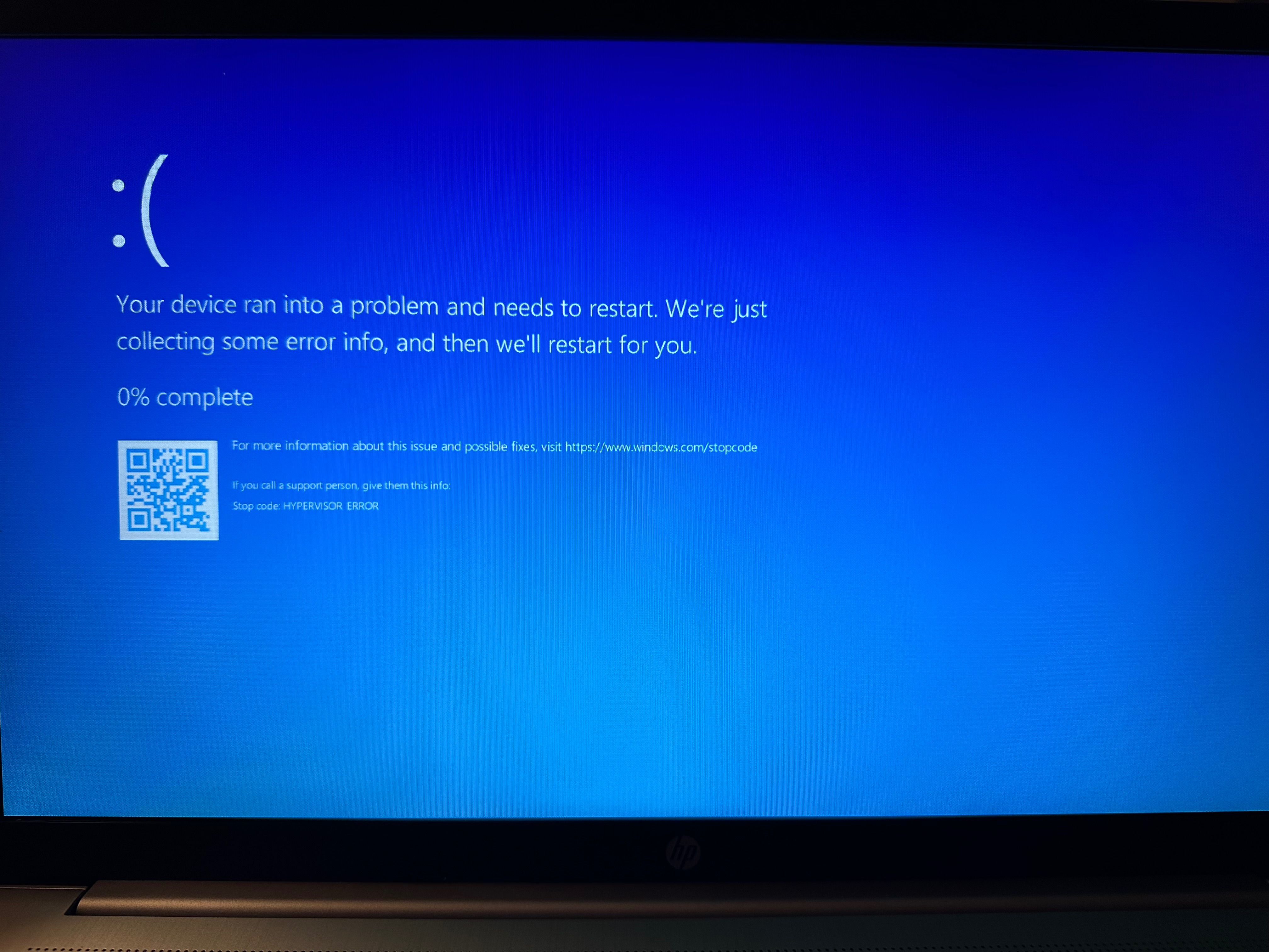 How can I exit a frozen blue screen with stop code and hypervisor