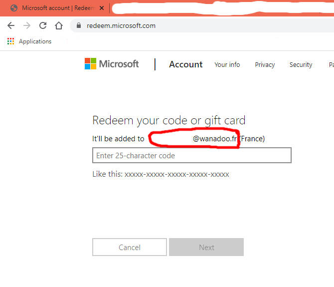 Problème avec le "Redeem your code" Microsoft Community
