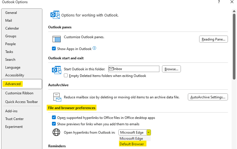 Weblinks in Outlook Open to Bing/Edge Instead of Chrome - Microsoft ...