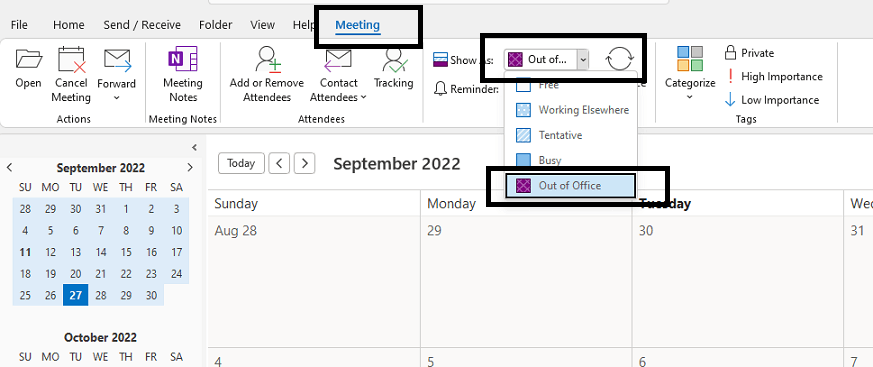 Changing Status from Busy to Out of Office in Meeting Requests ...
