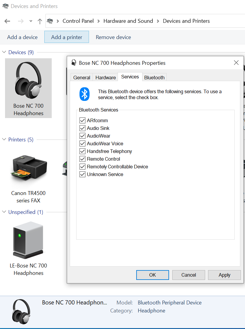 Bose Noise Cancelling Headphones 700 show up Unspecified/non-audio - Microsoft Community