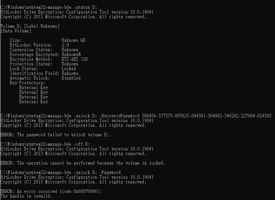 BitLocker: D: drive locked out after a reboot and the recovery key is ...