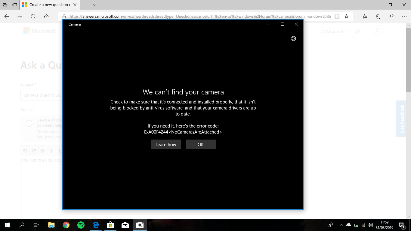 Camera Doesn't Working - Microsoft Community