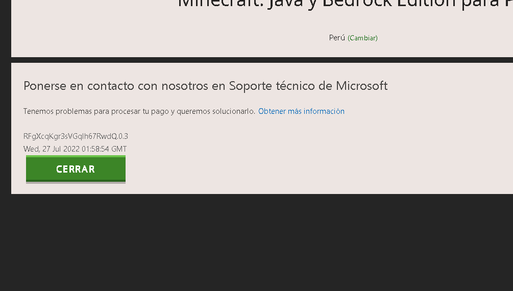 ME SALE ERROR AL COMPRAR MINECRAFT EN PERU. - Microsoft Community