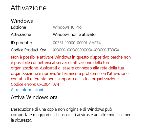 attivazione windows 10 con nuovo seriale originale - Microsoft Community