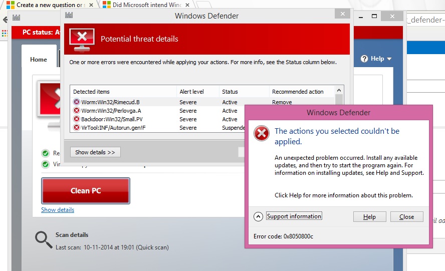 Windows Defender 8 1 Fail To Remove The Virus Microsoft Community