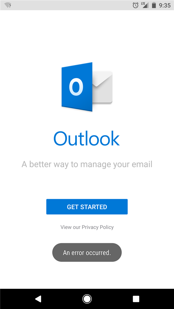 outlook download error android