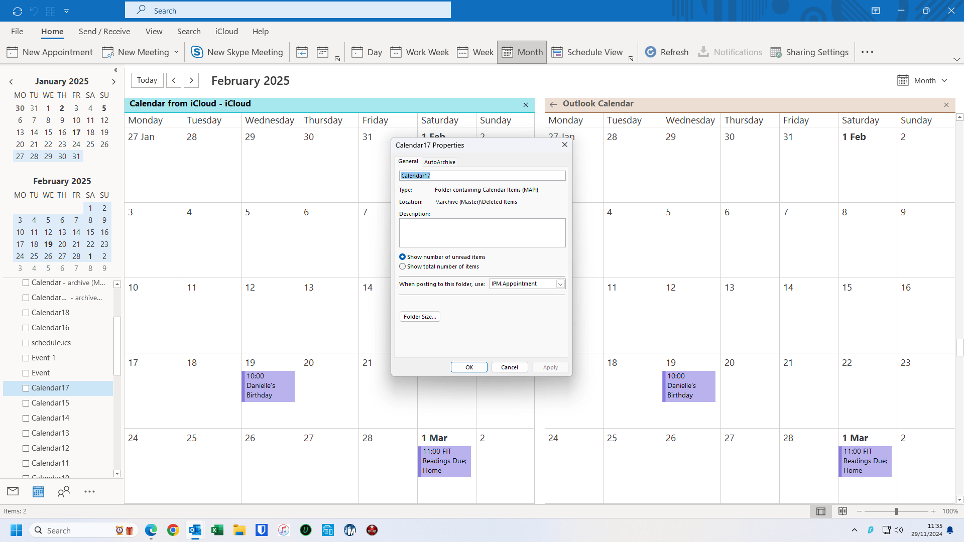 how to stop multiple calendars appearing in Folder pane of Outlook