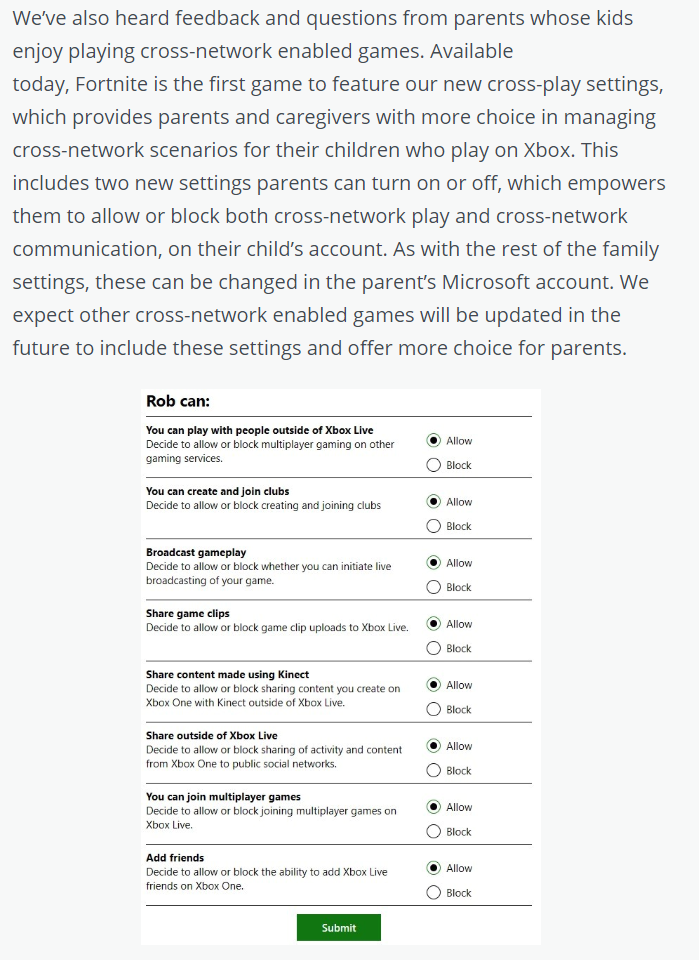 Xbox has new Fortnite cross-play settings for parental control