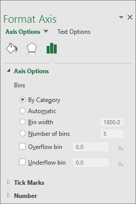 chart axis excel format x Microsoft  2016 for bins in a Excel histogram Setting