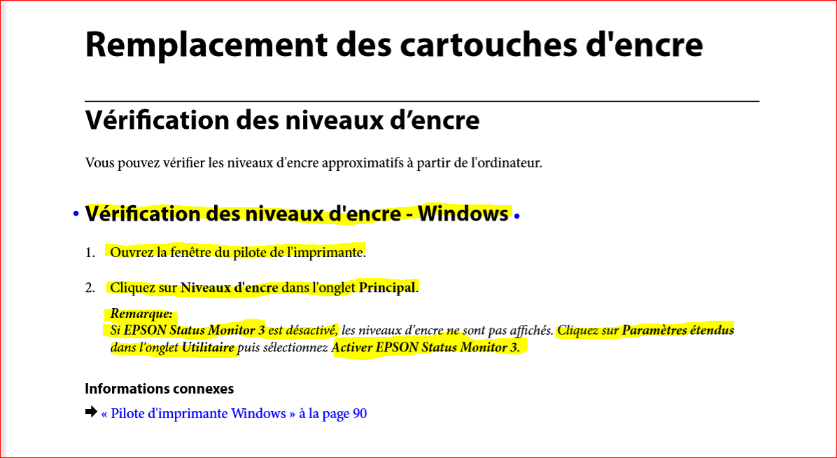 Vérification de l'état des cartouches sous Windows