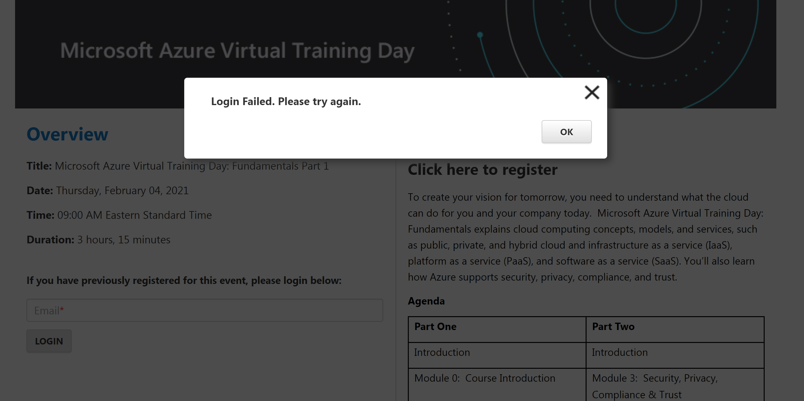 Oost Timor Sturen uitblinken login failed to Microsoft Azure Virtual Training Day: Fundamentals -  Training, Certification, and Program Support