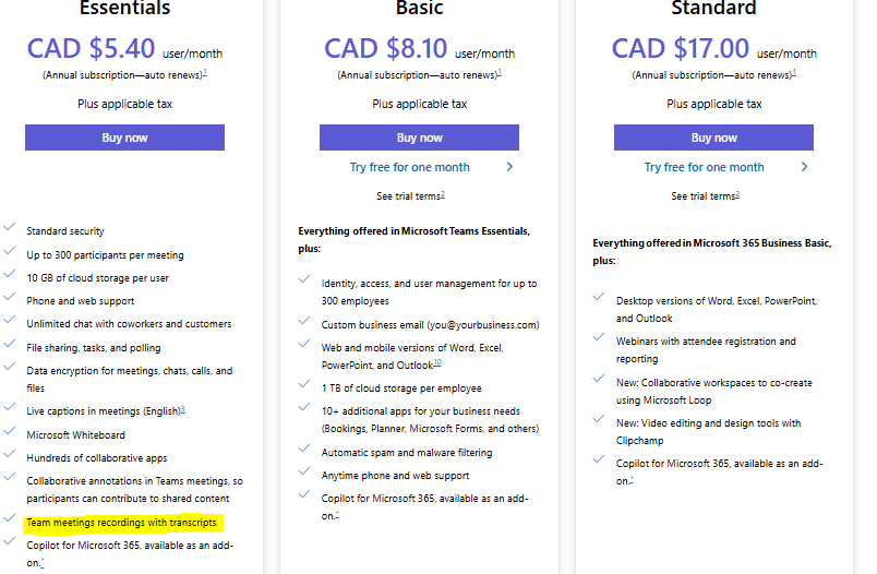 microsoft teams business plan