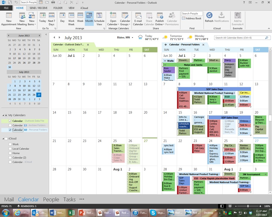 How do I get outlook 2013 to use personal calendar and contacts vs ...