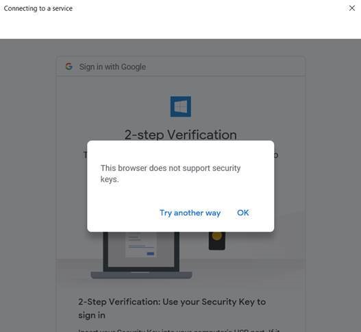 Security key not supported by browser in Outlook and Windows 10 mail ...