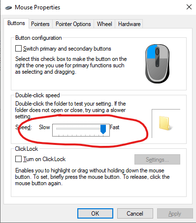 How can I reduce the double-click speed below the slowest setting