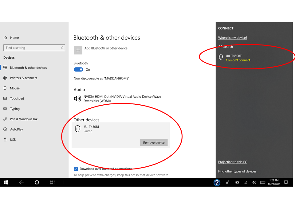 Jbl 450bt Device Paired But Not Connected To My Windows 10 Hp Notebook Microsoft Community