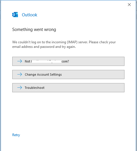 outlook unable to connect to yahoo mail